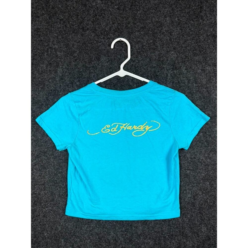 Ed Hardy Girls Large Blue Tiger Graphic T-Shirt Short Sleeve Cotton Blend Blue - Picture 3 of 4